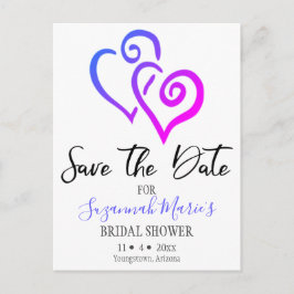Postal De Anuncios Ducha De Novias Ahorra La Fecha Corazón Azul Rosa