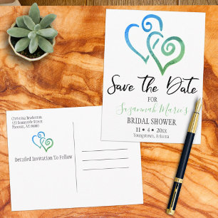 Postal De Anuncios Ducha De Novias Salve La Fecha Corazón Verde Azul