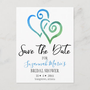 Postal De Anuncios Ducha De Novias Salve La Fecha Corazones Verdes Az
