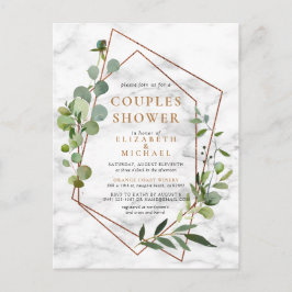 Postal De Anuncios Ducha de parejas de mármol geométrico de cobre