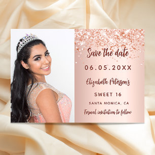 Postal De Anuncios Dulce 16 foto de color dorado rosa guardar la tarj