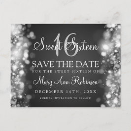 Postal De Anuncios Dulce 16 "Save The Date" Luces Esparkling Silver
