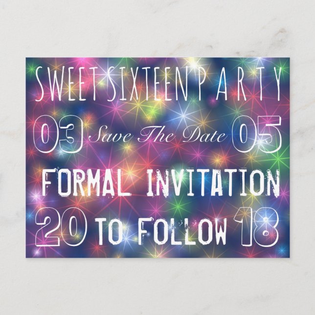 Postal De Anuncios Dulce fiesta de cumpleaños 16 Salven las estrellas (Anverso)