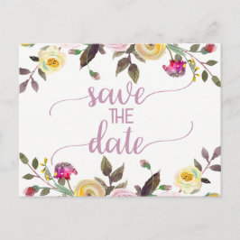 Postal De Anuncios Dulce Rosa acuarela Boda floral Guardar la fecha