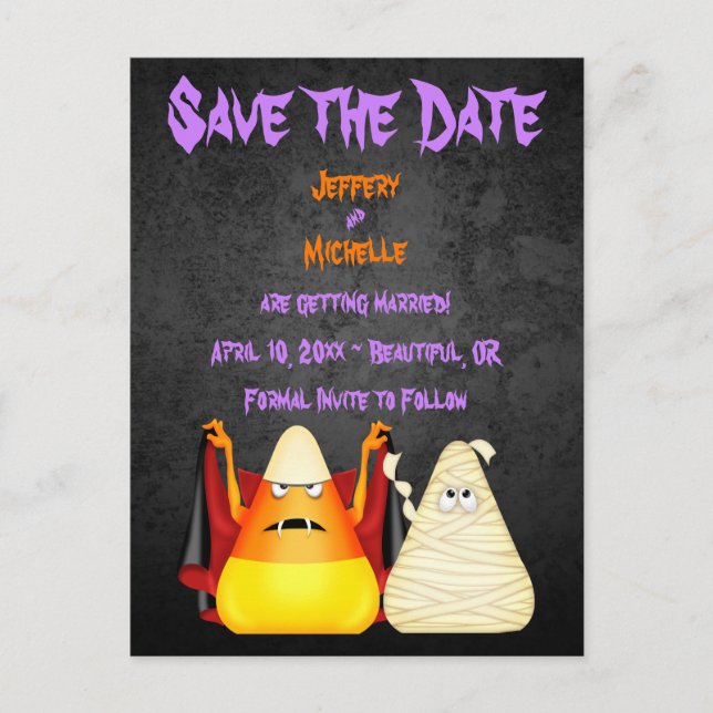 Postal De Anuncios Dulces Calabazas de Halloween Boda Save the Date (Anverso)