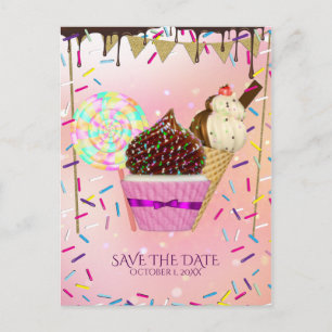 Postal De Anuncios Dulces Lluvia de Purpurina Candy Land Save The Dat