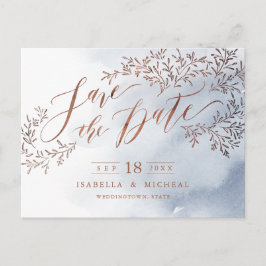 Postal De Anuncios Duste azul rústico floral caligrafía menos la fech