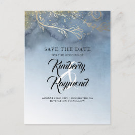Postal De Anuncios Dusty Blue and Gold Save the Date