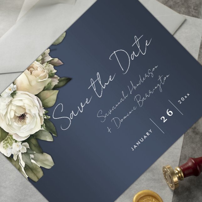 Postal De Anuncios Dusty Blue Boho Wedding Save the Date (Subido por el creador)