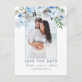 Postal De Anuncios Dusty Blue Floral Watercolor Foto Guardar fecha