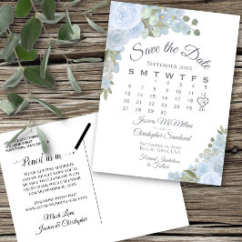 Postal De Anuncios Dusty Blue Floral Wedding Save the Date Calendar