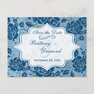 Postal De Anuncios Dusty Blue Floral Wedding Save the Date Card
