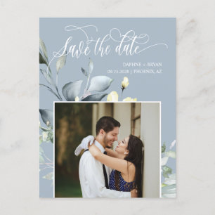 Postal De Anuncios Dusty Blue Green Leaves QR Code Save the Date