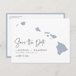 Postal De Anuncios Dusty Blue Hawaii State Map QR Code Save the Date
