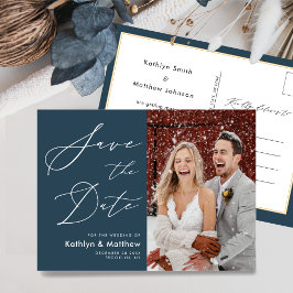 Postal De Anuncios Dusty Blue Modern Script Wedding Salven La Fecha
