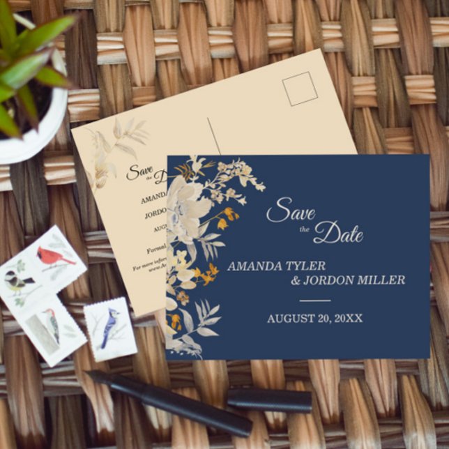Postal De Anuncios Dusty Blue Otumn Boho Wedding Save the Date (Subido por el creador)