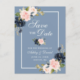 Postal De Anuncios Dusty Blue Pink Blush Floral Save the Date