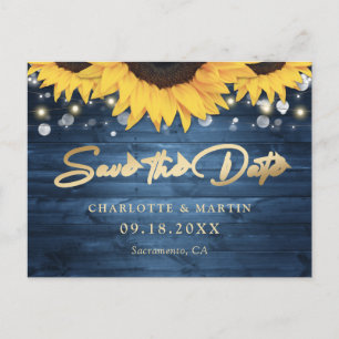 Postal De Anuncios Dusty Blue Rustic Sunflower Wedding Salva La Fecha