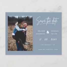 Postal De Anuncios Dusty Blue Simple Photo Save the Date