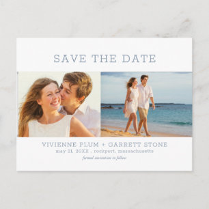 Postal De Anuncios Dusty Blue Text 3 Foto Boda Guardar la fecha