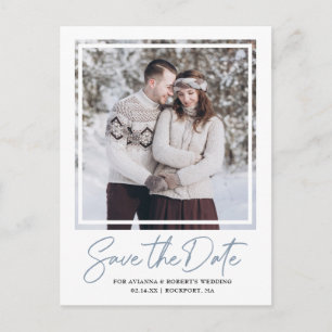 Postal De Anuncios Dusty Blue Text and Photo Save the Date Announceme