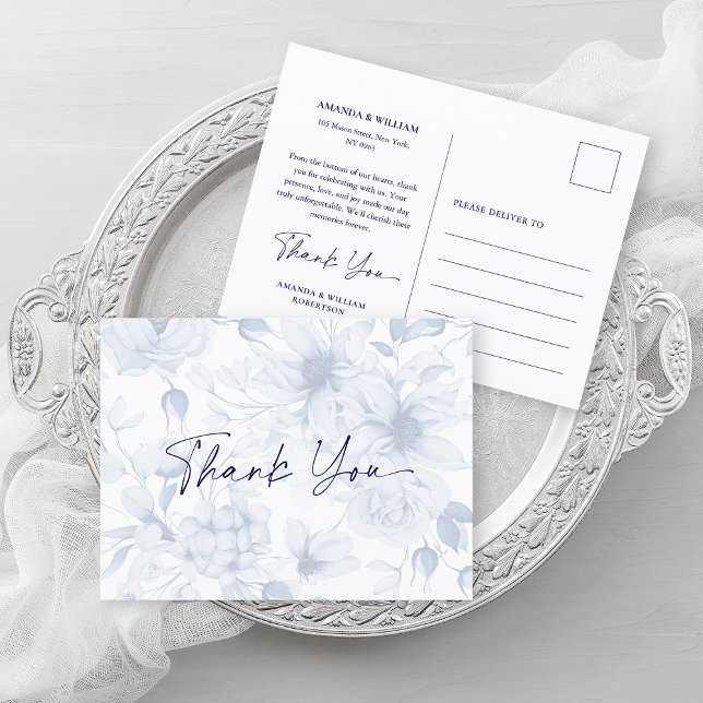 Postal De Anuncios Dusty Blue Wedding Thank You Card  (Subido por el creador)