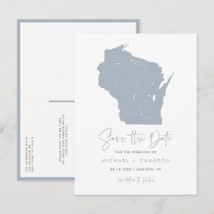 Postal De Anuncios Dusty Blue Wisconsin Mapa QR Código Guardar fecha
