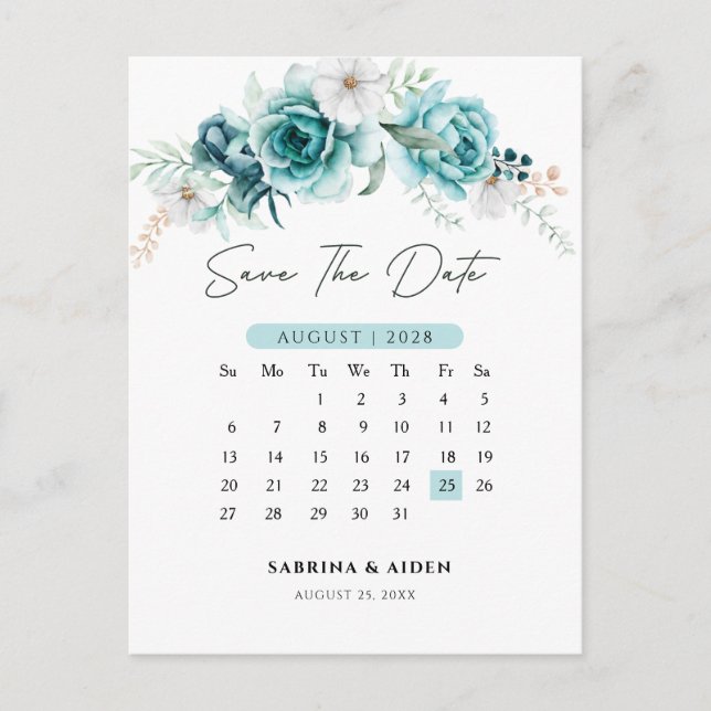 Postal De Anuncios Dusty Emerald Green Floral Wedding Save the Date (Anverso)