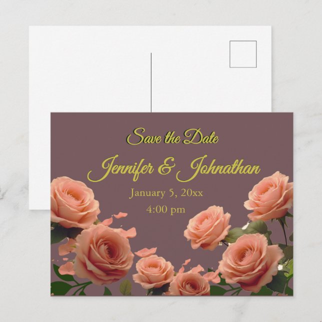 Postal De Anuncios Dusty Mauve Peach Rose Petals Promises Wedding (Anverso / Reverso)