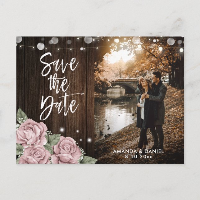 Postal De Anuncios Dusty Rosa Boda Foto Guardar La Fecha (Anverso)