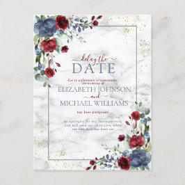 Postal De Anuncios Dúusto Blue Burgundy Floral Retraso En La Fecha