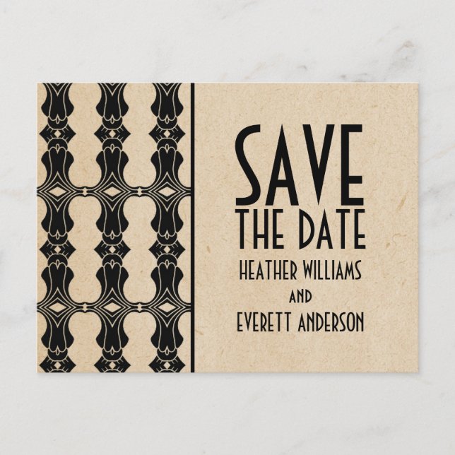 Postal De Anuncios Ebony Art Deco Border Save the Date Postcard (Anverso)
