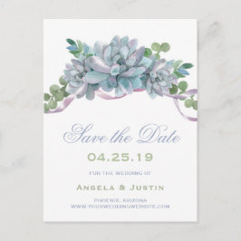 Postal De Anuncios Echeveria Acuarela Cinta Morada Save the Date