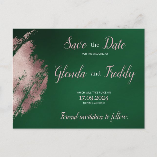 Postal De Anuncios Ecologista verde esmeralda y oro Rosa Guardar la t (Anverso)