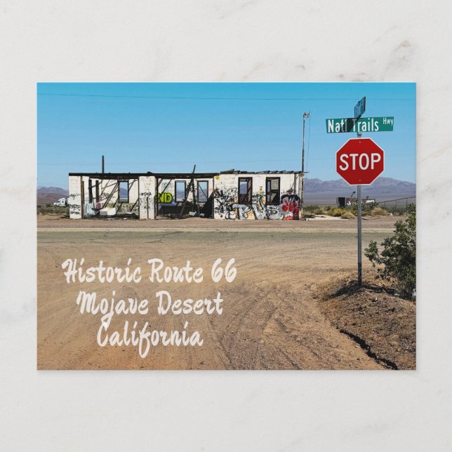 Postal De Anuncios Edificio abandonado, Ruta 66, Desierto de Mojave,  (Anverso)