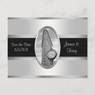 Postal De Anuncios Edificio Flatiron Blanco Plateado BW Save the Date