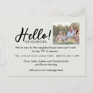 Postal De Anuncios Editable "Hello Neighbor" Postcard | New Address,