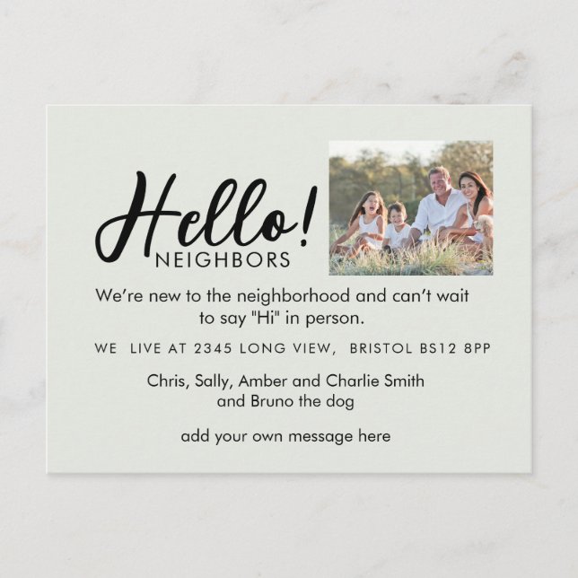 Postal De Anuncios Editable "Hello Neighbor" Postcard | New Address,  (Anverso)