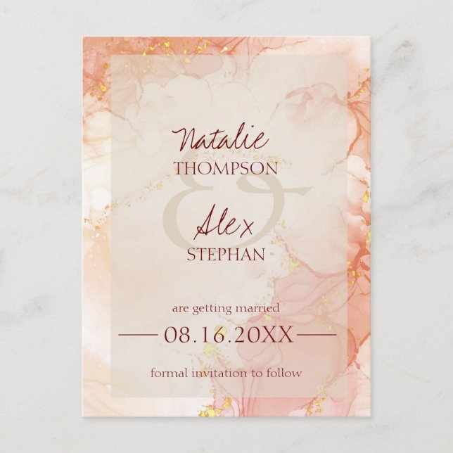 Postal De Anuncios Efecto Mármol Dorado Naranja Melocotón Elegante Bo (Anverso)