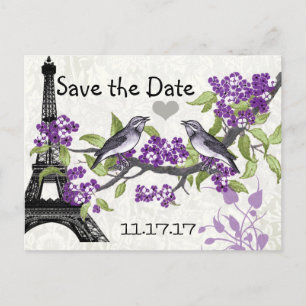Postal De Anuncios Efiel Tower Vintage Love Bird Save the Date