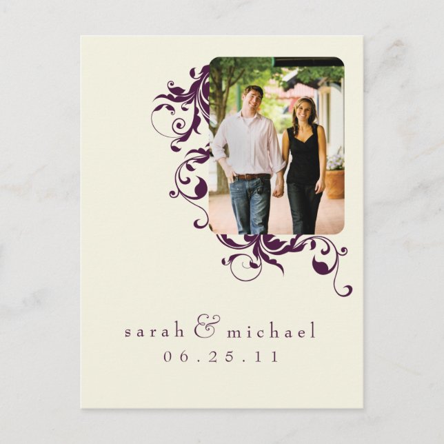 Postal De Anuncios Eggplant/Ivory Photo Save the Date 04 (Anverso)