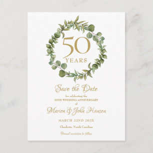 Postal De Anuncios El 50° aniversario de Green Garland Salve la fecha