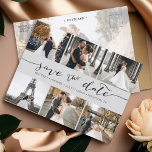 Postal De Anuncios El Collage de fotos moderno salva el gris de la fe<br><div class="desc">Elige las mejores fotos de tu sesión o de tus fotos favoritas de los dos para guardar la fecha. Las palabras que guardan la fecha están escritas a mano para darle un toque personal a la tarjeta. La parte frontal tiene 6 imágenes y la parte posterior tiene una imagen grande...</div>