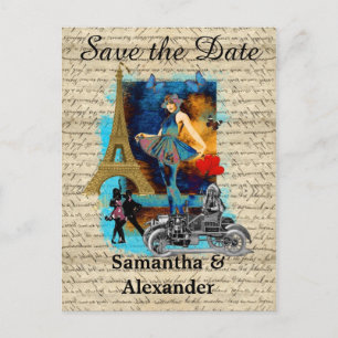 Postal De Anuncios El collage de Vintage de París salva la fecha