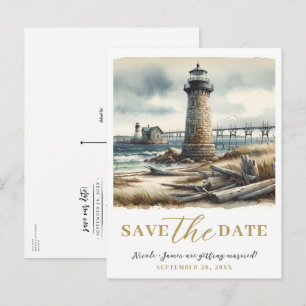 Postal De Anuncios El faro de la costa rústica junto al mar salva la 