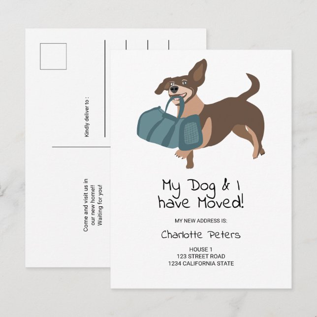 Postal De Anuncios El gracioso ilustracion de perro dachshund se muev (Anverso / Reverso)
