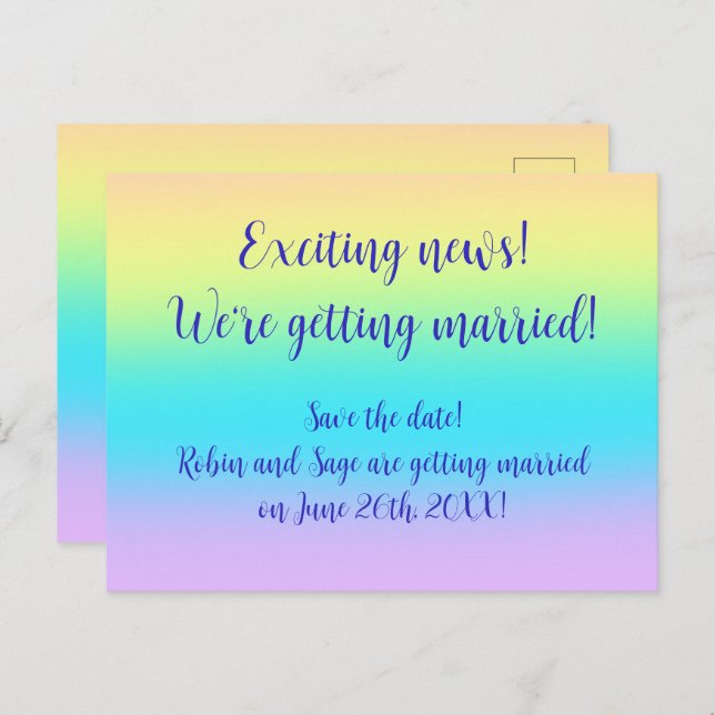 Postal De Anuncios El magnífico Boda pastel arcoiris salva la fecha (Anverso / Reverso)