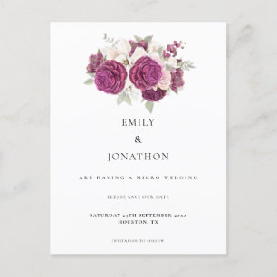 Postal De Anuncios El micro Boda Burgundy Floral Salva La Fecha