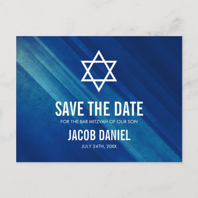 Postal De Anuncios El moderno Bar Grunge Azul Mitzvah salva la fecha (Anverso)