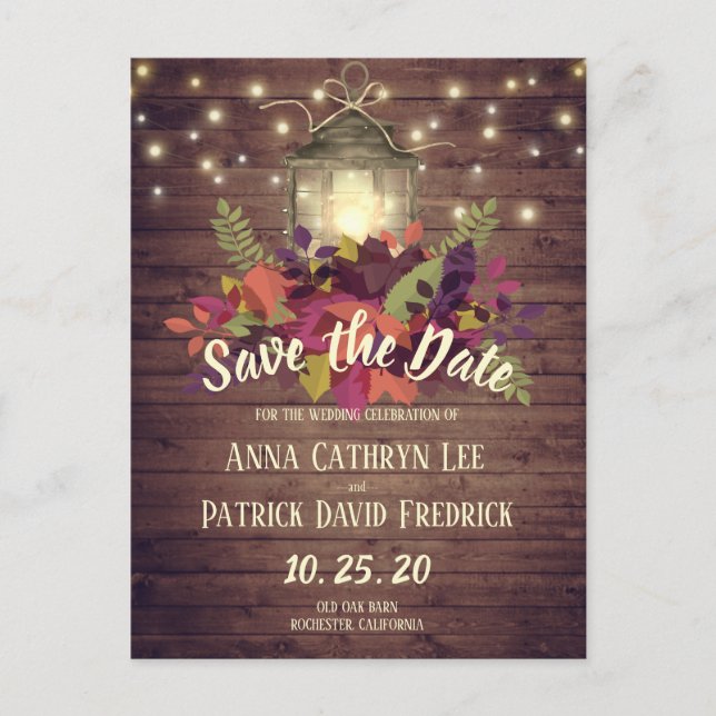 Postal De Anuncios El otoño rústico deja las luces de cadena guardand (Anverso)